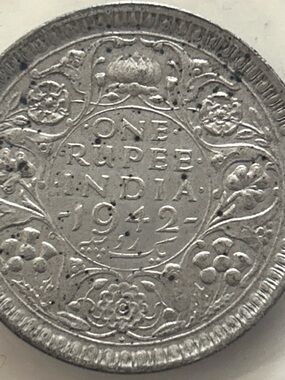 1942 India 1 Rupee Vintage Silver Coin in Protective Sleeve